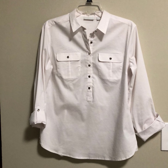 New York & Company Tops - New York & Co White Stretch popover shirt SZ M